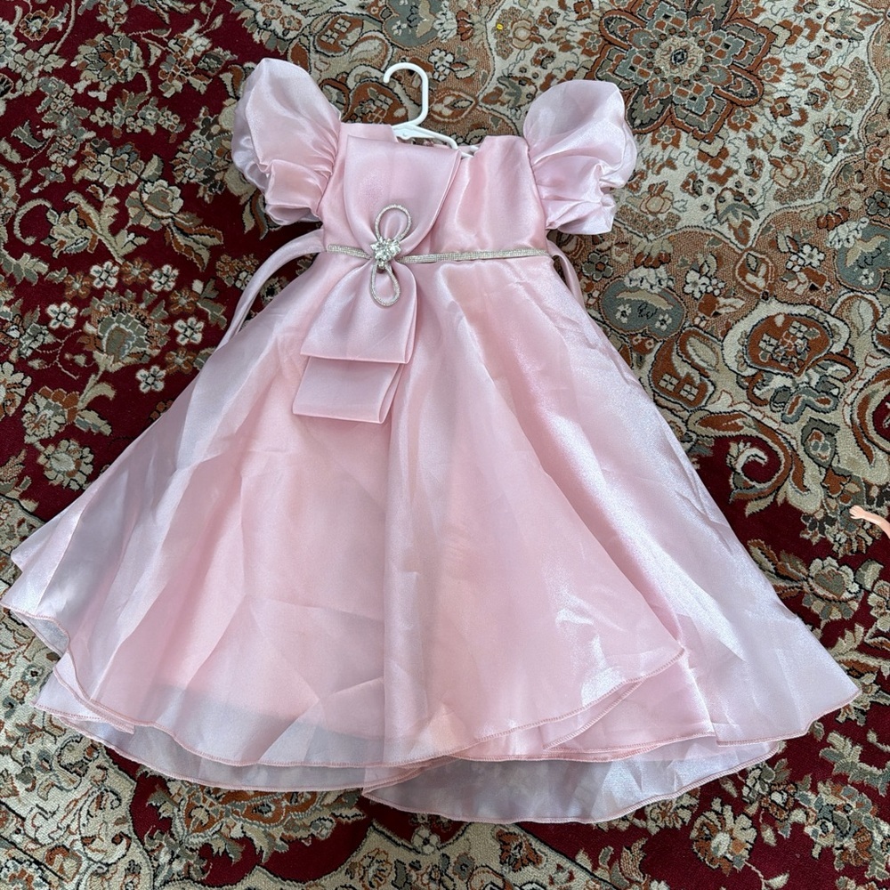 Pink Satin Party Dress with Bow Accent